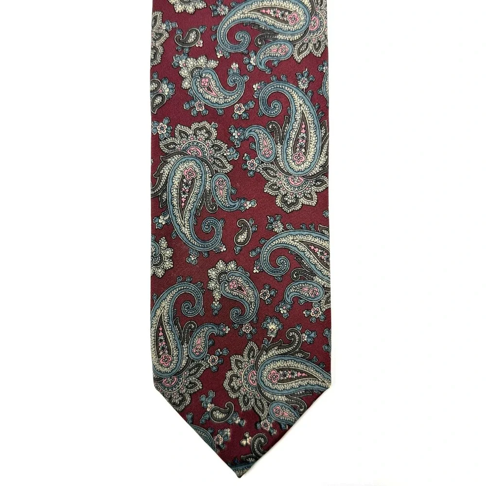 Robert Talbott Nordstrom Silk‎ Paisley Tie Red Blue Gold 63.5x3